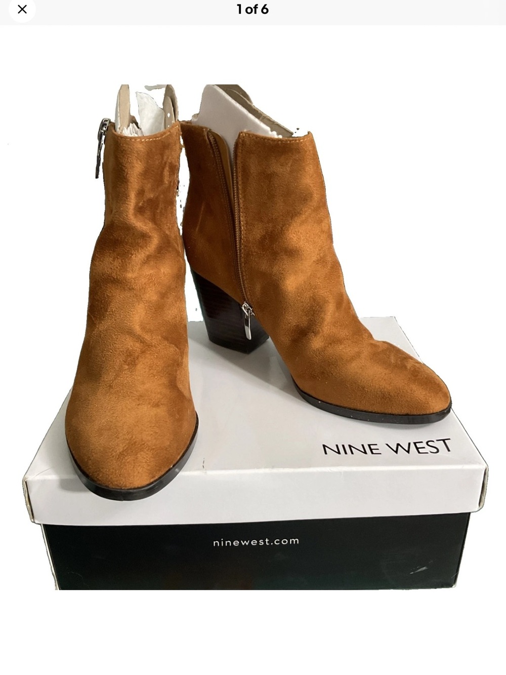 Nine West Brown Neva2 Faux Suede Ankle Booties with Block Heel 7.5 NIB